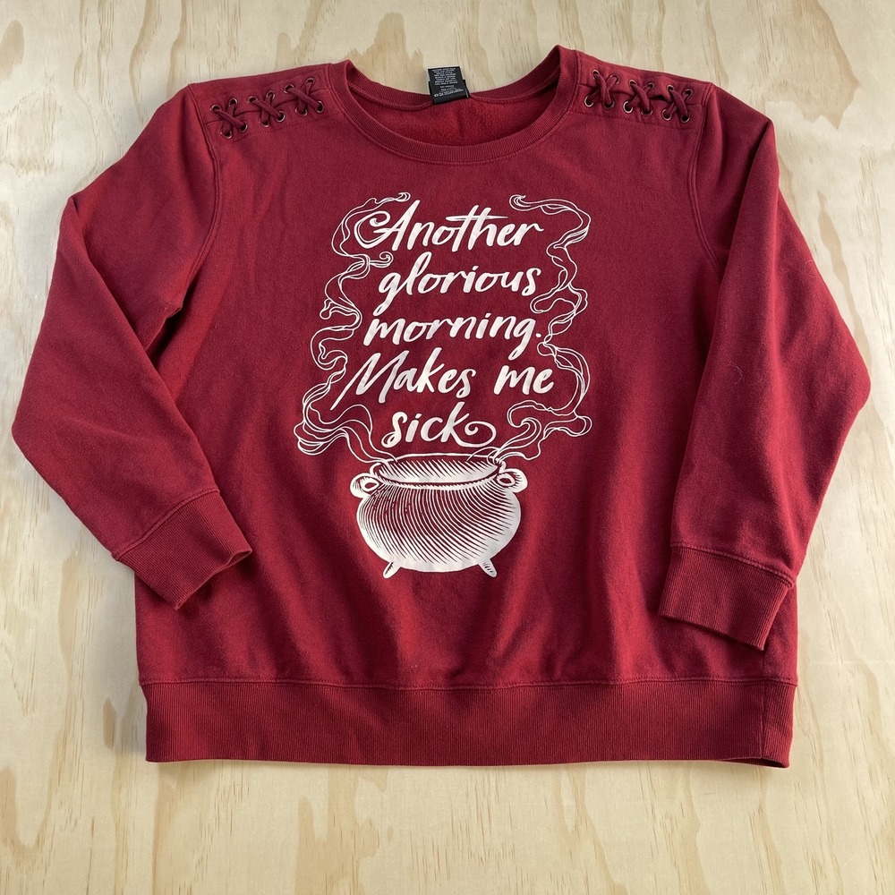 Disney Hocus Pocus Sweatshirt Womens 0 Red Fleece Lace Up Graphic Pullover Quote